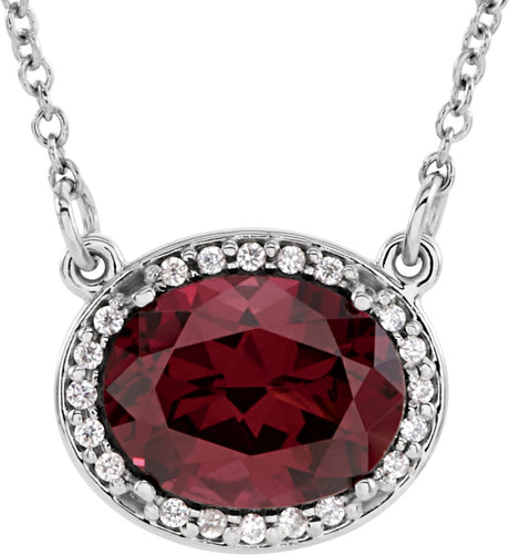 14K White Gold Natural Rhodolite Garnet & .04 CTW Natural Diamond 16 1/2" Necklace