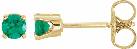 14K Yellow Gold Imitation Emerald Youth Earrings
