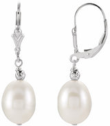 Sterling Silver 9-10 mm Cultured White Freshwater Pearl Earrings