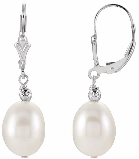 Sterling Silver 9-10 mm Cultured White Freshwater Pearl Earrings