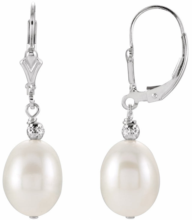 Sterling Silver 9-10 mm Cultured White Freshwater Pearl Earrings