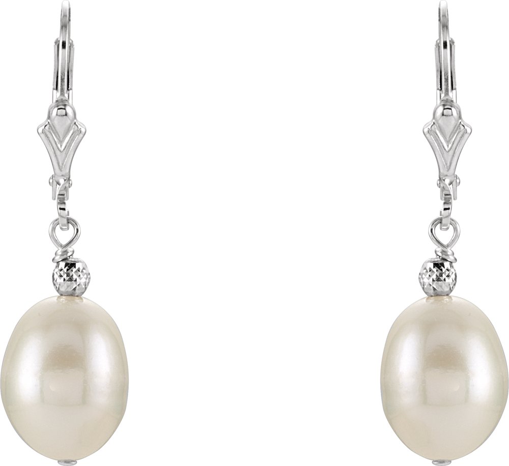 Sterling Silver 9-9.5 mm Cultured White Freshwater Pearl Earrings