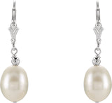 Sterling Silver 9-9.5 mm Cultured White Freshwater Pearl Earrings