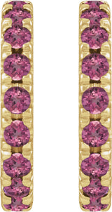 14K Yellow Gold Natural Pink Tourmaline French-Set 15.1 mm Huggie Hoop Earrings