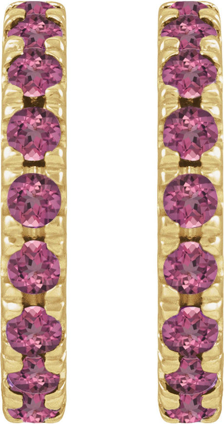 14K Yellow Gold Natural Pink Tourmaline French-Set 15.1 mm Huggie Hoop Earrings