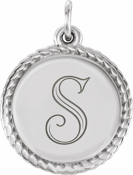 Sterling Silver Engravable Round Rope Pendant