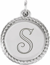 14K White Gold Engravable Round Rope Pendant
