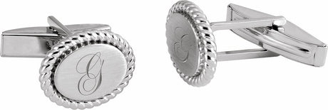 14K White Gold 15.6x12.5 mm Rope Pattern Cuff Links