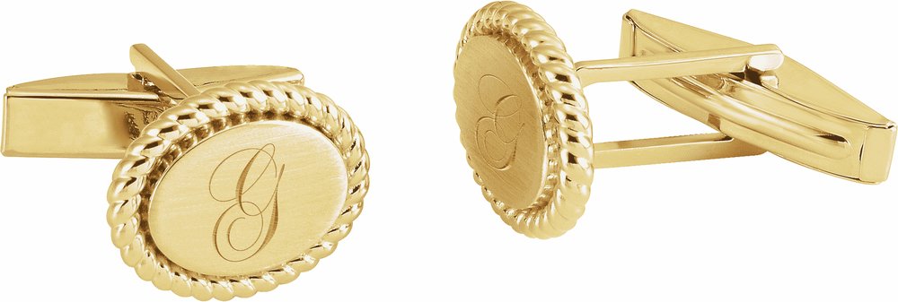 14K Yellow Gold 15.6x12.5 mm Rope Pattern Cuff Links