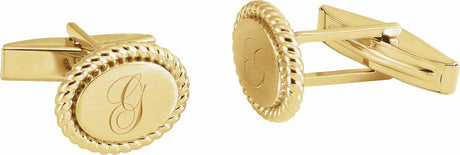 14K Yellow Gold 15.6x12.5 mm Rope Pattern Cuff Links