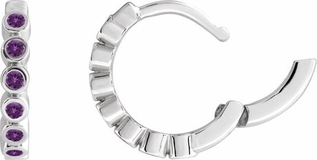 Sterling Silver Natural Amethyst 15 mm Hinged Hoop Earrings