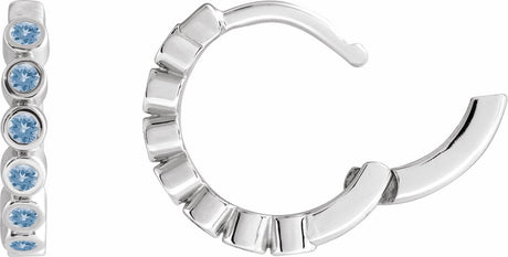Sterling Silver Natural Aquamarine 15 mm Hinged Hoop Earrings