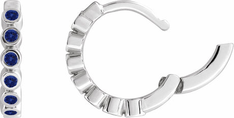 Sterling Silver Lab-Grown Blue Sapphire 15 mm Hinged Hoop Earrings
