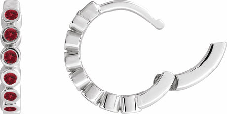 Sterling Silver Natural Mozambique Garnet 15 mm Hinged Hoop Earrings