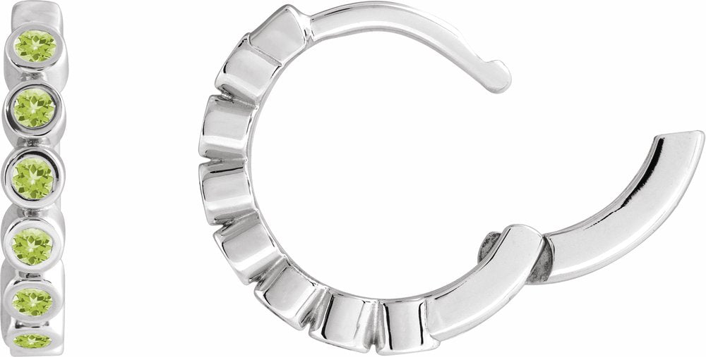 Sterling Silver Natural Peridot 15 mm Hinged Hoop Earrings