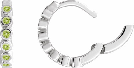 Sterling Silver Natural Peridot 15 mm Hinged Hoop Earrings