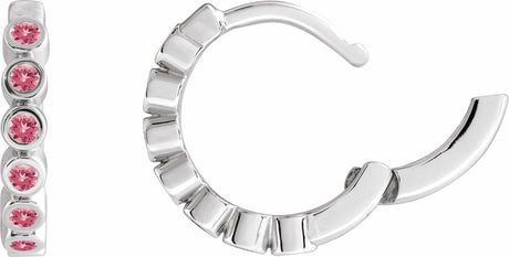 Sterling Silver Natural Pink Tourmaline 15 mm Hinged Hoop Earrings