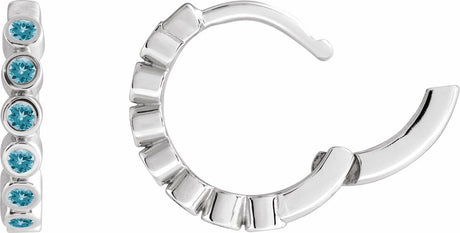 Sterling Silver Natural Blue Zircon 15 mm Hinged Hoop Earrings