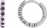 Sterling Silver Natural Amethyst 15 mm Hinged Hoop Earrings