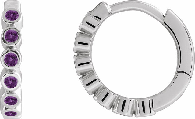 Sterling Silver Natural Amethyst 15 mm Hinged Hoop Earrings