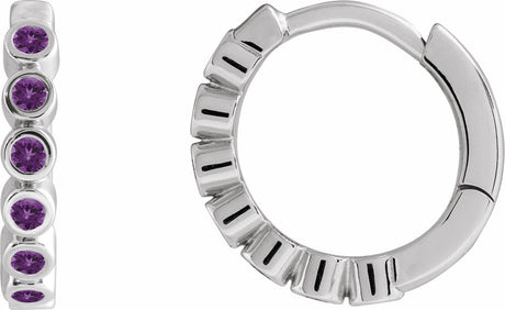 Sterling Silver Natural Amethyst 15 mm Hinged Hoop Earrings