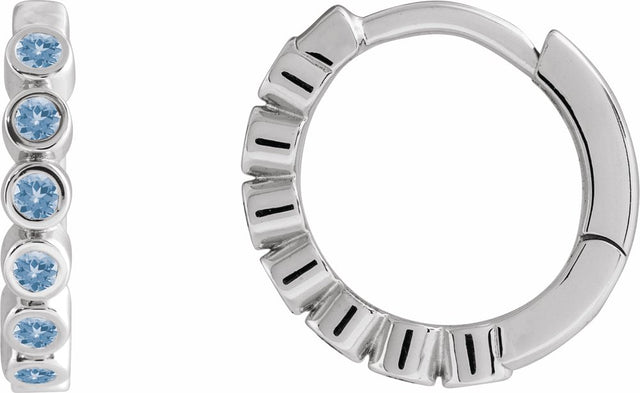 Sterling Silver Natural Aquamarine 15 mm Hinged Hoop Earrings