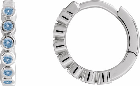 Sterling Silver Natural Aquamarine 15 mm Hinged Hoop Earrings