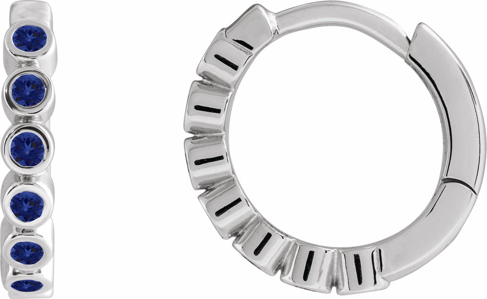 Sterling Silver Lab-Grown Blue Sapphire 15 mm Hinged Hoop Earrings