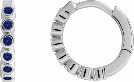 Sterling Silver Lab-Grown Blue Sapphire 15 mm Hinged Hoop Earrings