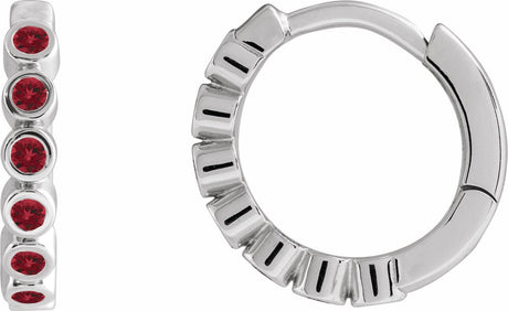Sterling Silver Natural Mozambique Garnet 15 mm Hinged Hoop Earrings