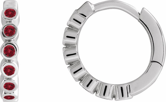Sterling Silver Natural Mozambique Garnet 15 mm Hinged Hoop Earrings