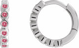 Sterling Silver Natural Pink Tourmaline 15 mm Hinged Hoop Earrings