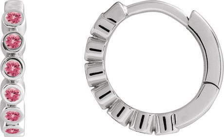 Sterling Silver Natural Pink Tourmaline 15 mm Hinged Hoop Earrings