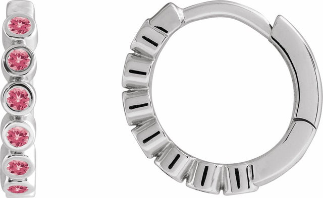 Sterling Silver Natural Pink Tourmaline 15 mm Hinged Hoop Earrings
