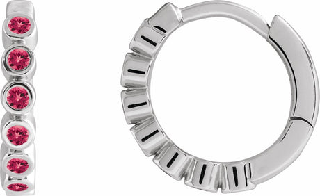 Sterling Silver Lab-Grown Ruby 15 mm Hinged Hoop Earrings