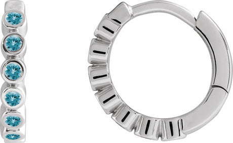 Sterling Silver Natural Blue Zircon 15 mm Hinged Hoop Earrings