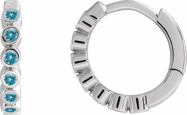 Sterling Silver Natural Blue Zircon 15 mm Hinged Hoop Earrings