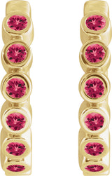14K Yellow Gold Lab-Grown Ruby 15 mm Hinged Hoop Earrings