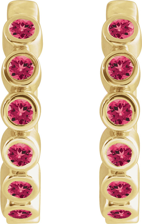 14K Yellow Gold Lab-Grown Ruby 15 mm Hinged Hoop Earrings