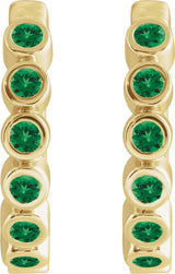 14K Yellow Gold Lab-Grown Emerald 15 mm Hinged Hoop Earrings
