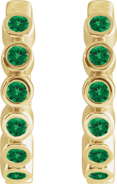 14K Yellow Gold Lab-Grown Emerald 15 mm Hinged Hoop Earrings