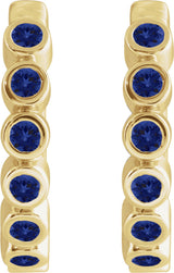 14K Yellow Gold Lab-Grown Blue Sapphire 15 mm Hinged Hoop Earrings