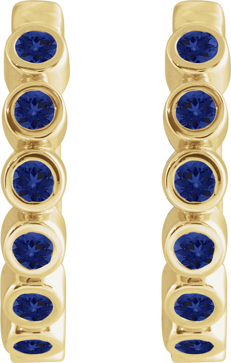 14K Yellow Gold Lab-Grown Blue Sapphire 15 mm Hinged Hoop Earrings