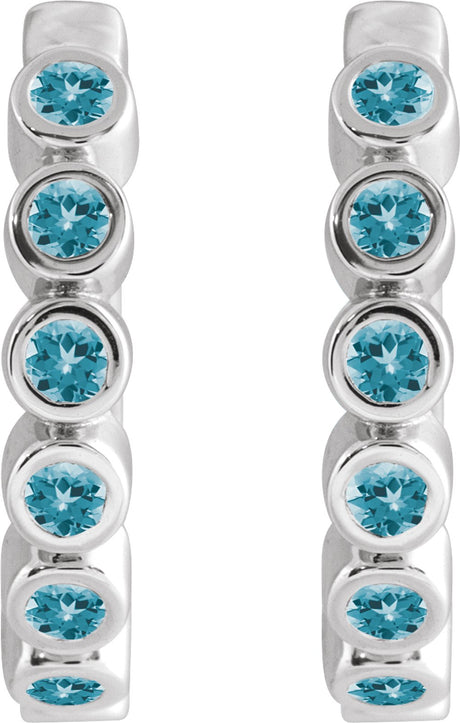 Sterling Silver Natural Blue Zircon 15 mm Hinged Hoop Earrings