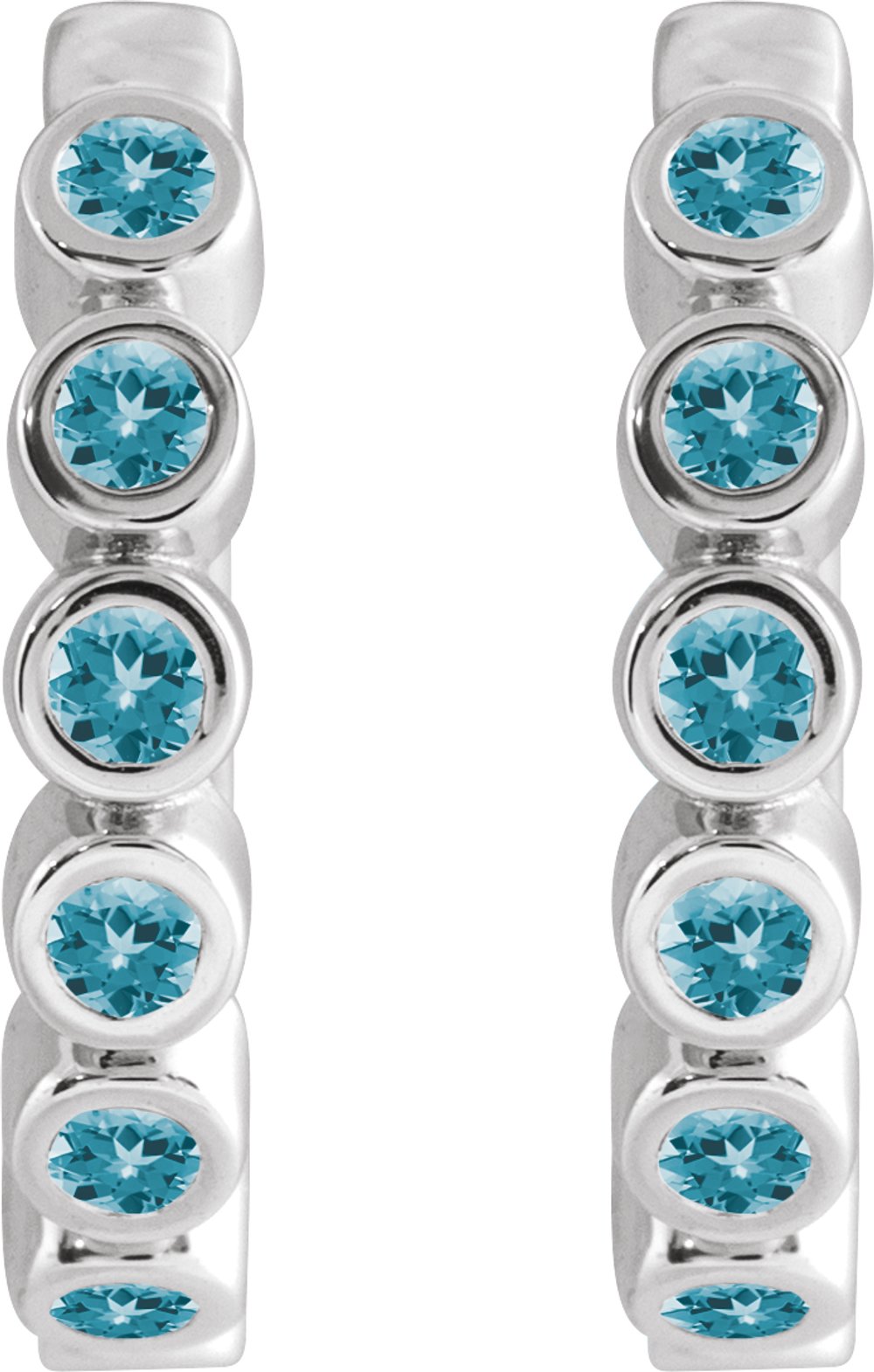 Sterling Silver Natural Blue Zircon 15 mm Hinged Hoop Earrings
