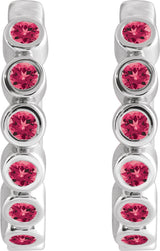 Sterling Silver Lab-Grown Ruby 15 mm Hinged Hoop Earrings