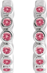 Sterling Silver Natural Pink Tourmaline 15 mm Hinged Hoop Earrings