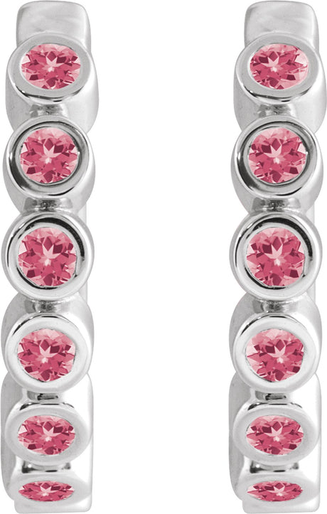 Sterling Silver Natural Pink Tourmaline 15 mm Hinged Hoop Earrings