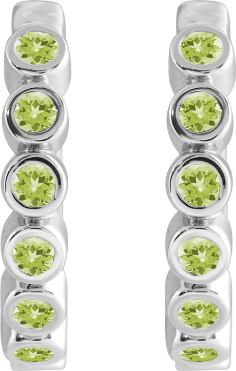Sterling Silver Natural Peridot 15 mm Hinged Hoop Earrings