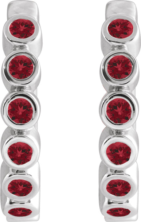 Sterling Silver Natural Mozambique Garnet 15 mm Hinged Hoop Earrings